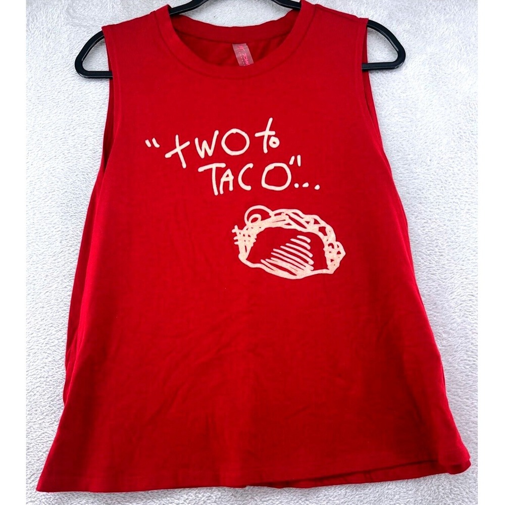 Betsey Johnson Performance Tank Top Womens L Red Two to Taco Graphic Muscle